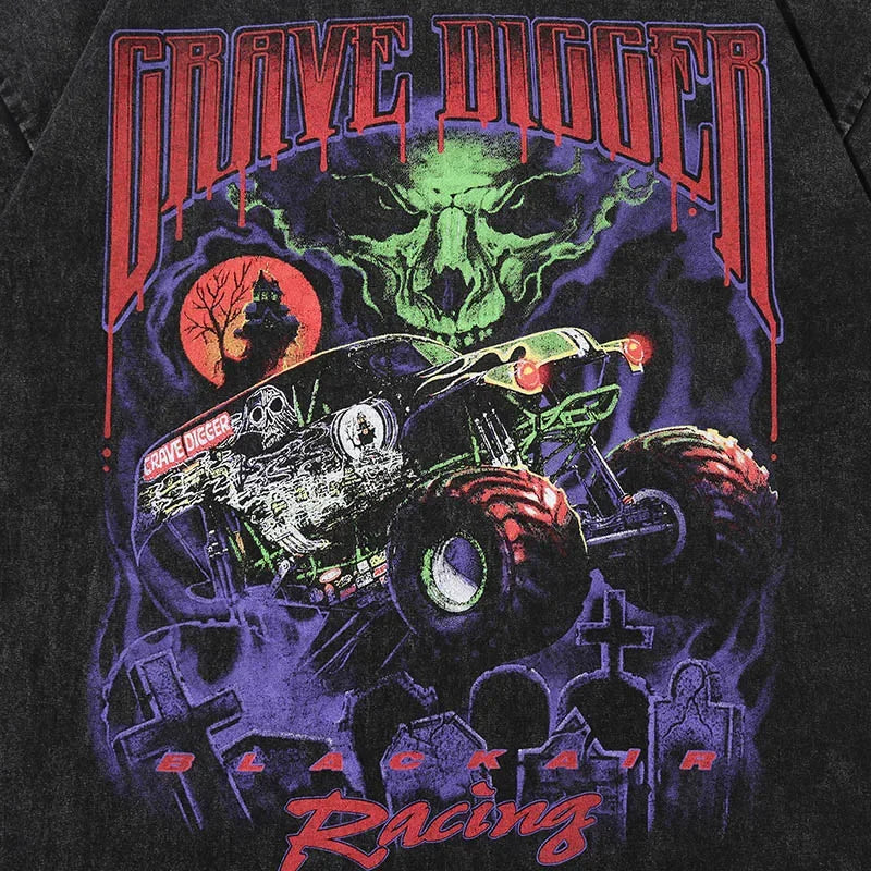 2025 T Shirt Streetwear Men Oversize Hip Hop T-Shirt Devil Racing Harajuku Tshirt Summer Short Sleeve Cotton Loose Tops Tees