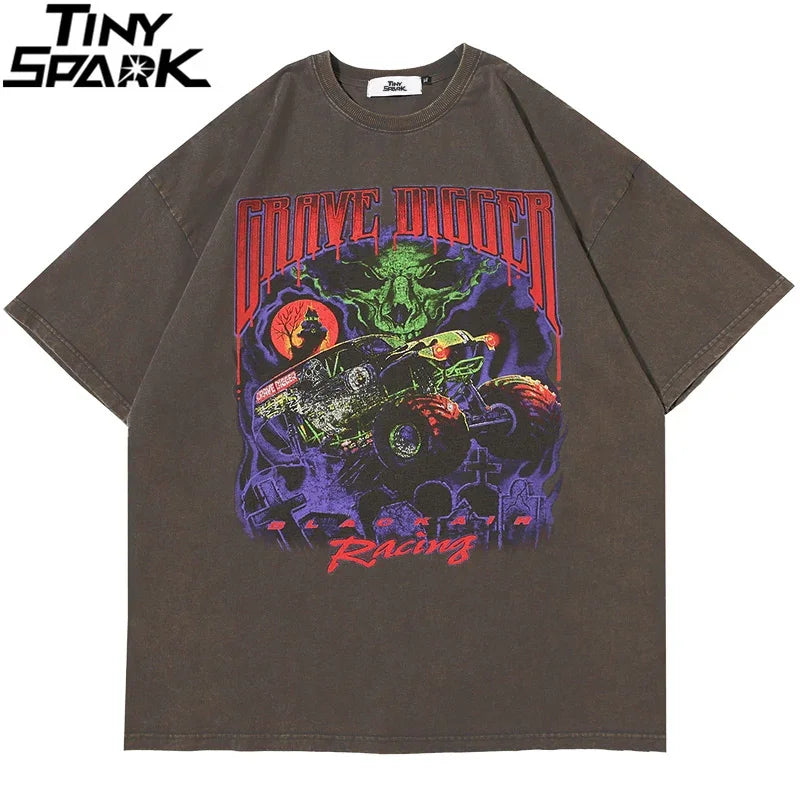 2025 T Shirt Streetwear Men Oversize Hip Hop T-Shirt Devil Racing Harajuku Tshirt Summer Short Sleeve Cotton Loose Tops Tees