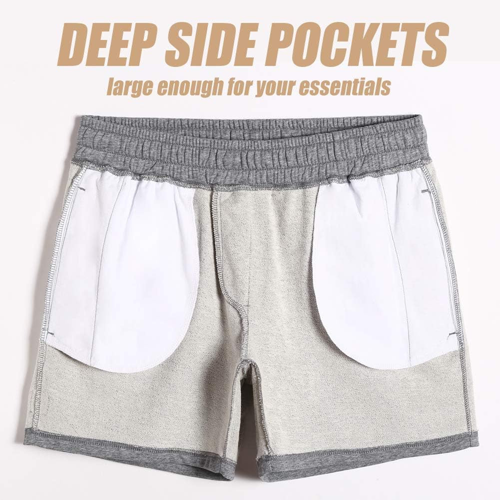 Mens Athletic Gym Shorts 5/7" Elastic Waist Casual Pajama Pocket Jogger Men Workout Short Pants