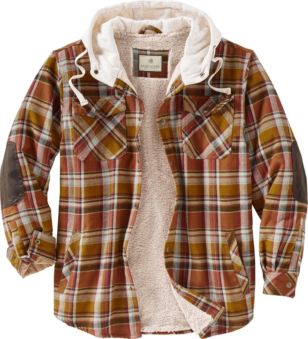 Mens Hooded Plaid Flannel Berber Lined Shirt Jacket