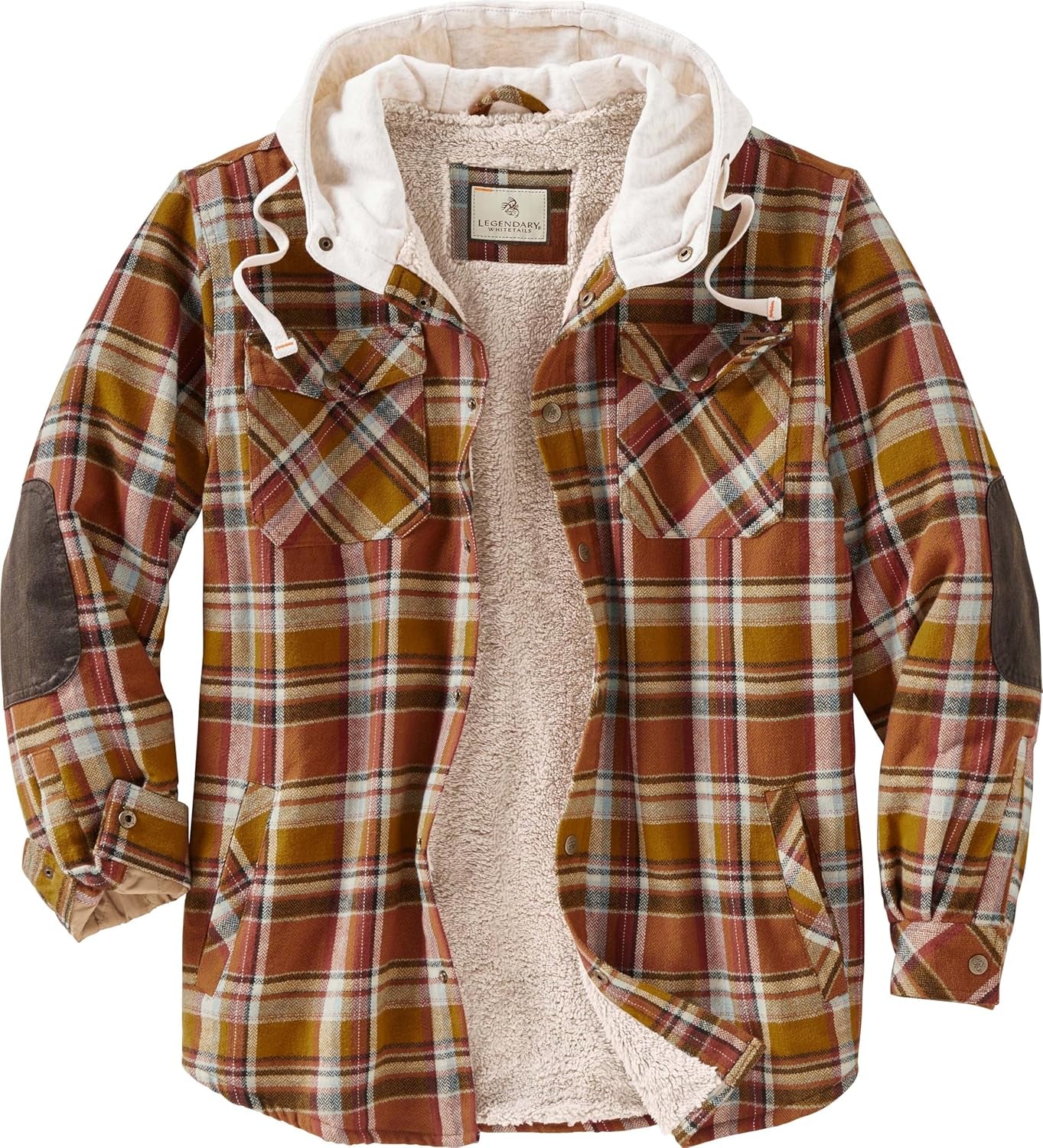 Mens Hooded Plaid Flannel Berber Lined Shirt Jacket