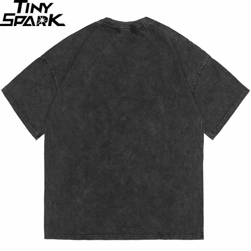 Hip Hop Streetwear Washed T Shirt Star Print T-Shirt 2025 Men Harajuku Cotton Casual Tshirt Summer Short Sleeve Tops Tees Grey