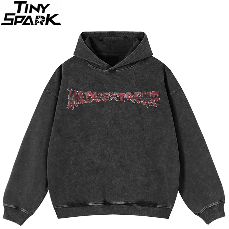 Hip Hop Men Sweatshirt Hoodie Streetwear Jesus Letter Print Washed Pullover 2026 Autumn 100 Cotton Hooded Sweatshirt Faded Black
