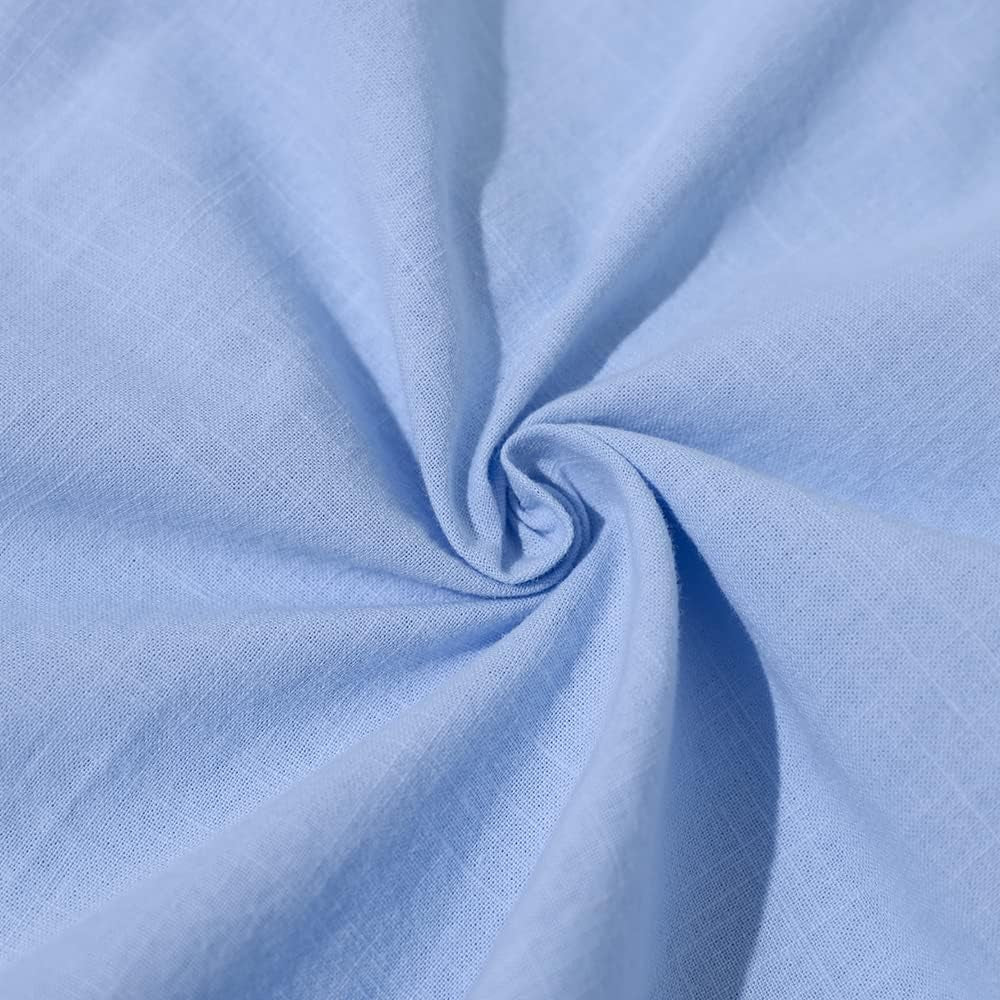 Mens Summer Casual Long Sleeve Cotton Linen Shirts Button up Solid Plain Roll-Up Sleeve Beach Shirts
