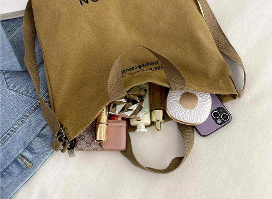 Japanese Canvas Men'S and Women'S Simple Cross-Body Bag Wash Canvas Thick Handbag Large Capacity Arts Students Package Satchel