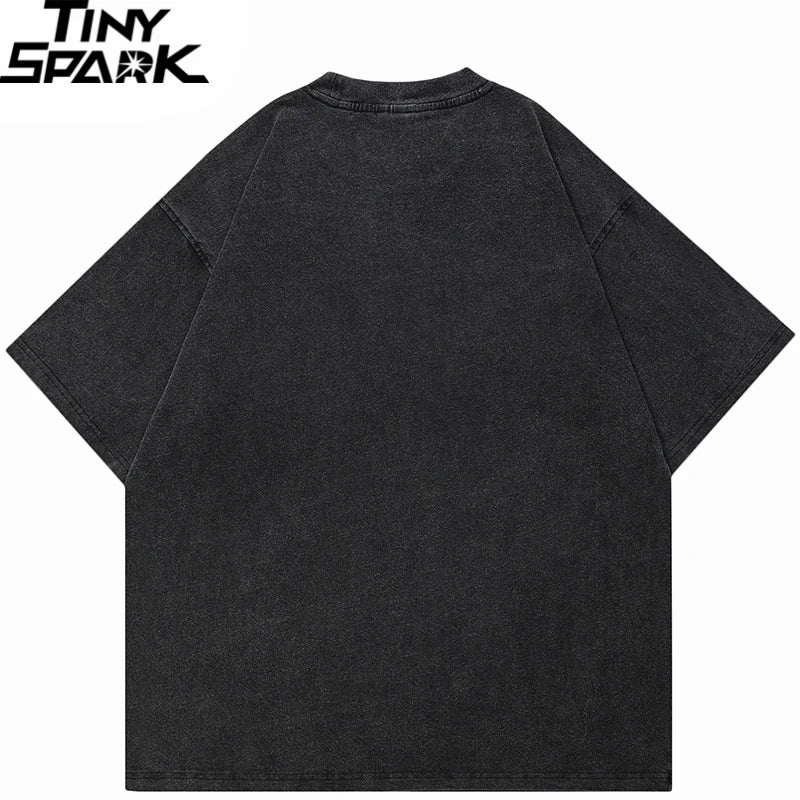 Hip Hop Oversize Washed T-Shirt Streetwear Harajuku Graffiti Graphic Printed T Shirt 2026 Men Spring Summer Short Sleeve Tshirt