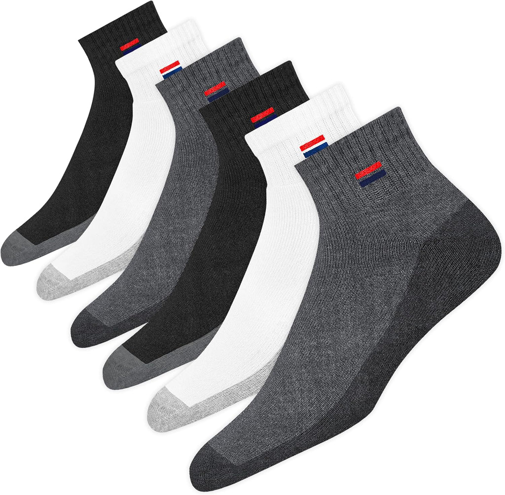 Men'S Cotton Socks Athletic Quarter Socks for Running, Training, Casual Wear Pack of 6