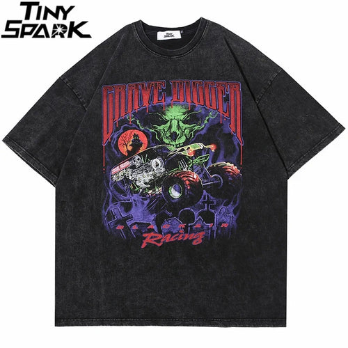 2025 T Shirt Streetwear Men Oversize Hip Hop T-Shirt Devil Racing Harajuku Tshirt Summer Short Sleeve Cotton Loose Tops Tees