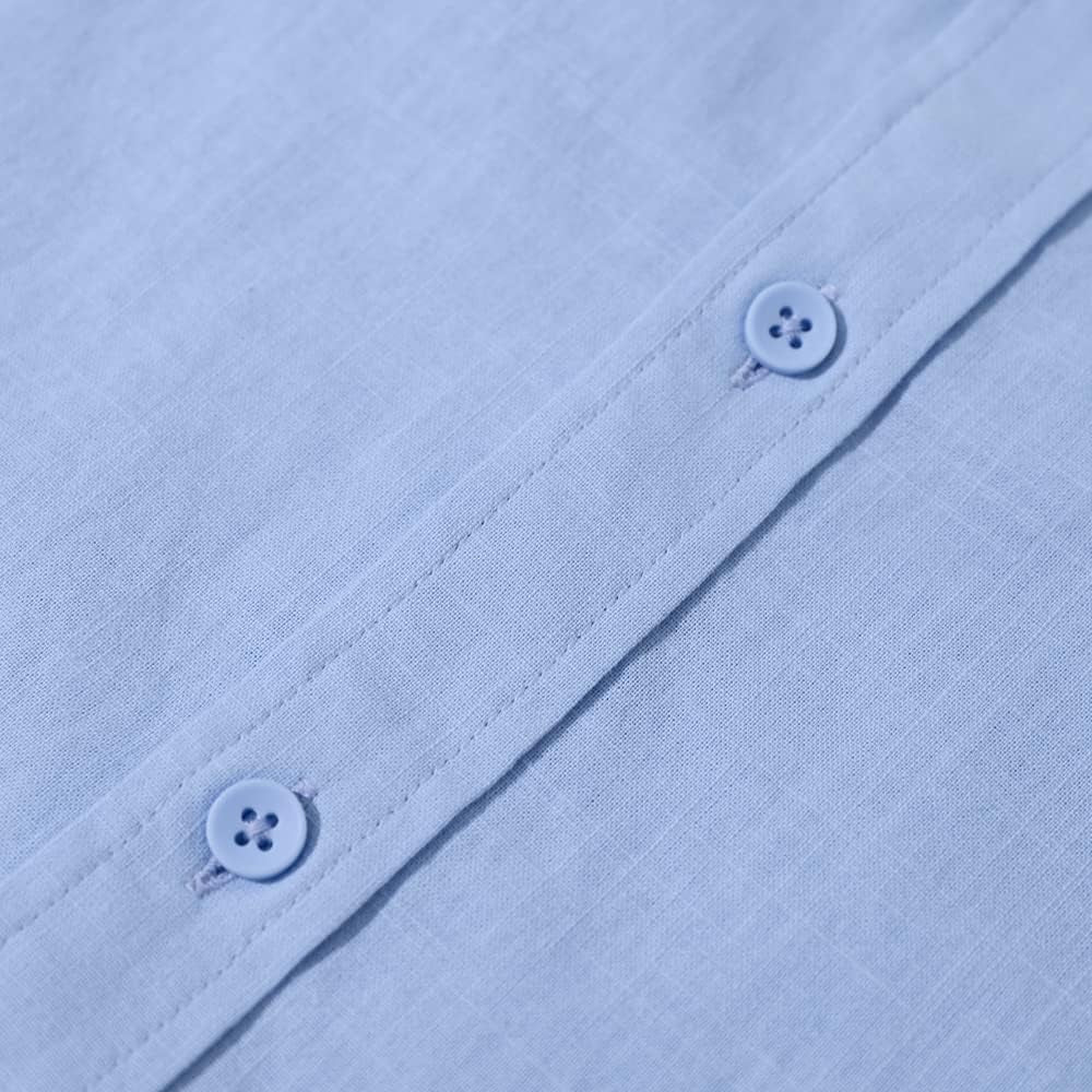 Mens Summer Casual Long Sleeve Cotton Linen Shirts Button up Solid Plain Roll-Up Sleeve Beach Shirts