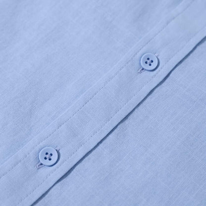 Mens Summer Casual Long Sleeve Cotton Linen Shirts Button up Solid Plain Roll-Up Sleeve Beach Shirts