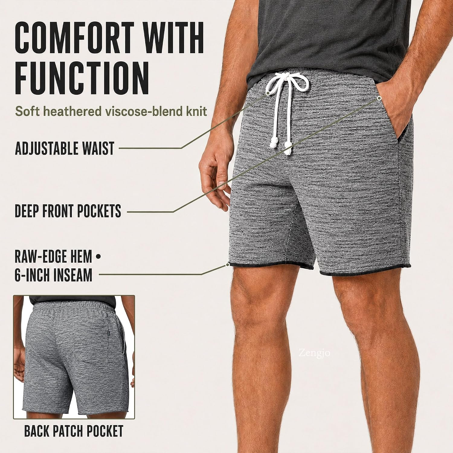 Mens Sweat Shorts, 6 Inch Inseam Lounge Shorts with Pockets | French Terry, Drawstring, Athletic, Sleep, Pajama