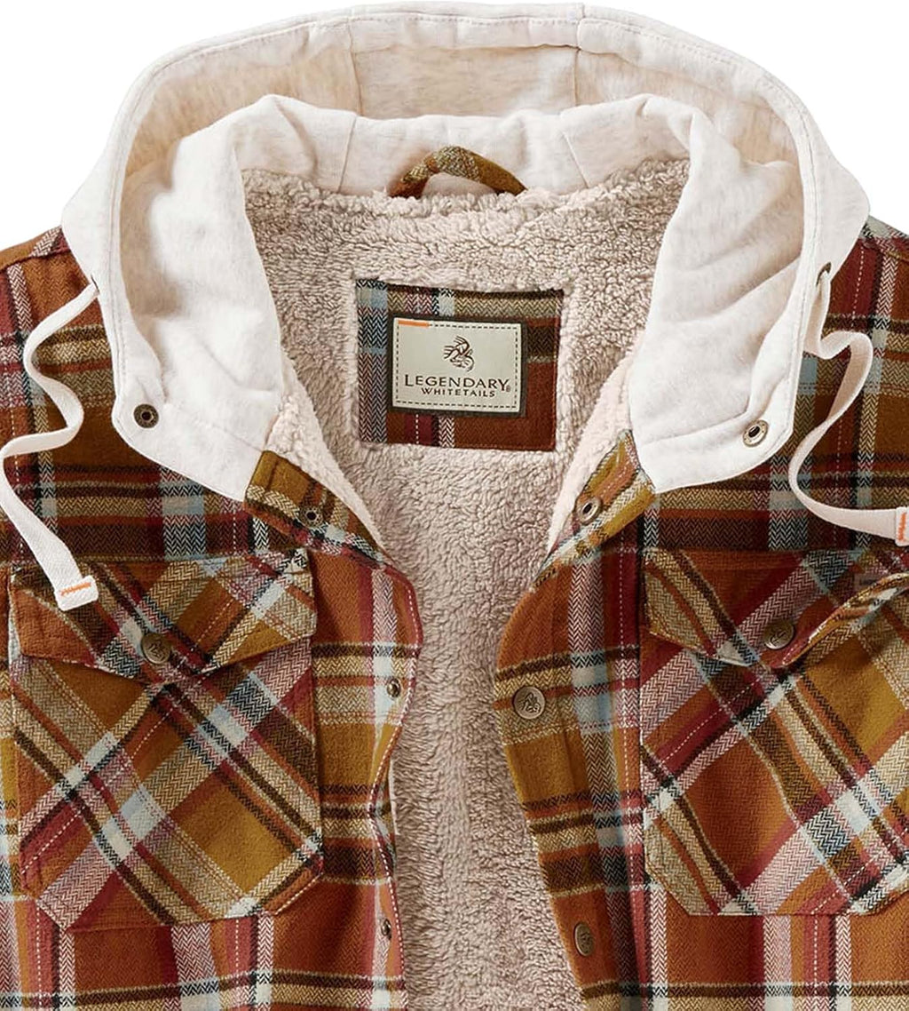 Mens Hooded Plaid Flannel Berber Lined Shirt Jacket